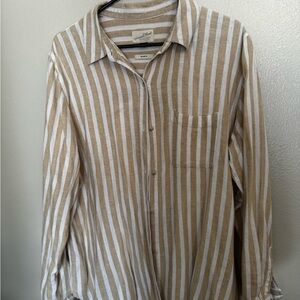 Universal Standard Beige and White Striped Shirt